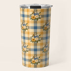 Country Retro Cottage Flowers plaid Travel Mug Gallery Image 1