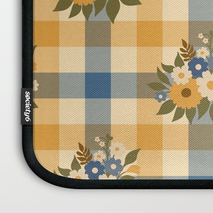 Country Retro Cottage Flowers plaid Laptop Sleeve Gallery Image 3