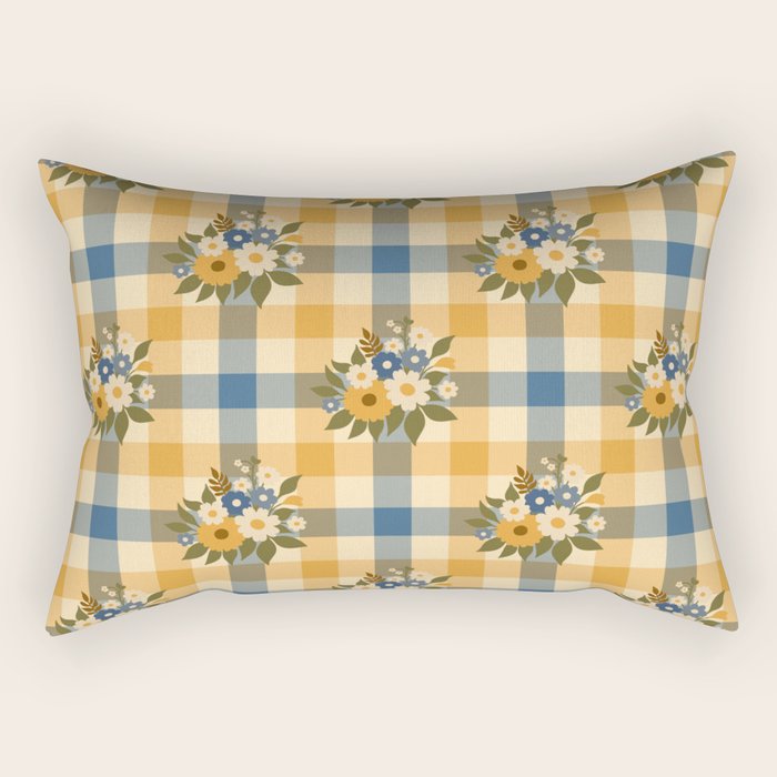 Country Retro Cottage Flowers plaid Rectangular Pillow Gallery Image 1