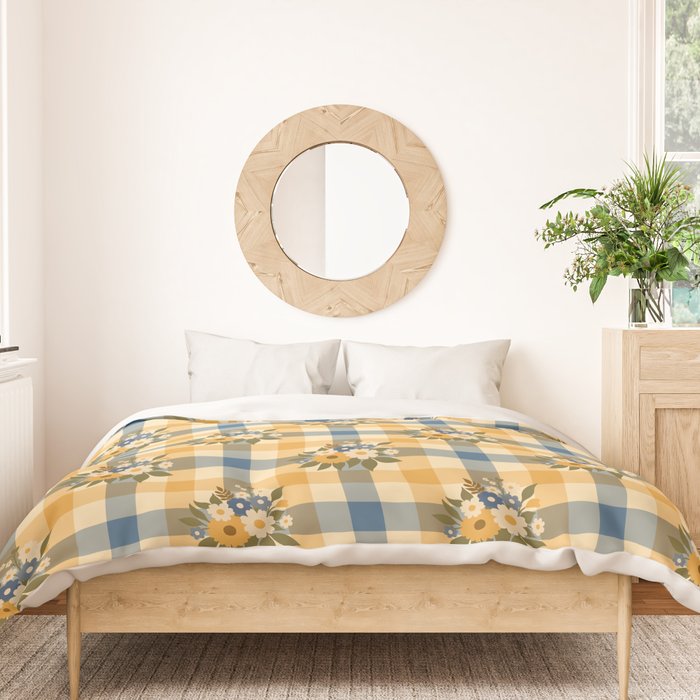 Country Retro Cottage Flowers plaid Duvet Cover Gallery Image 3