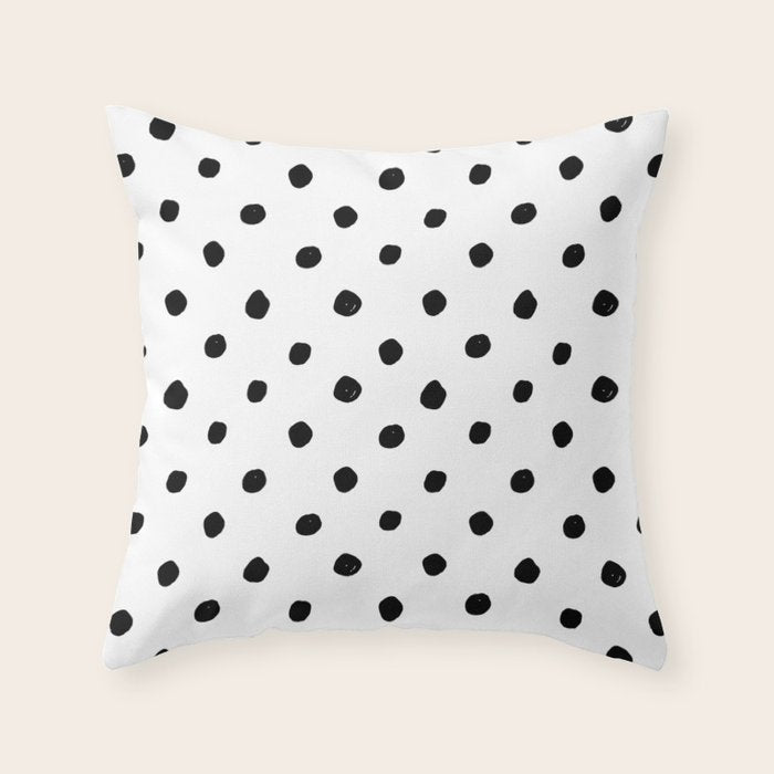 Hand Drawn Polka Dots â Black and White Ink Art Throw Pillow Gallery Image 6