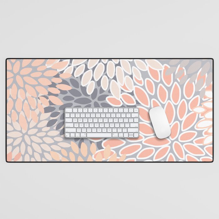 Flowers Abstract Print, Coral, Peach, Gray Desk Mat Gallery Image 1