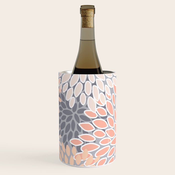 Flowers Abstract Print, Coral, Peach, Gray Wine Chiller Gallery Image 1
