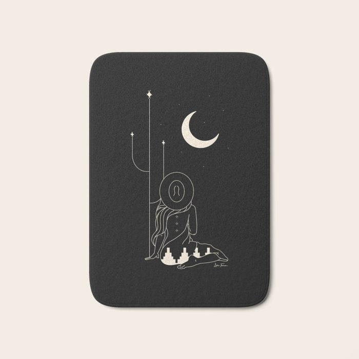 Talking to the Moon - Black and White Bath Mat Gallery Image 1