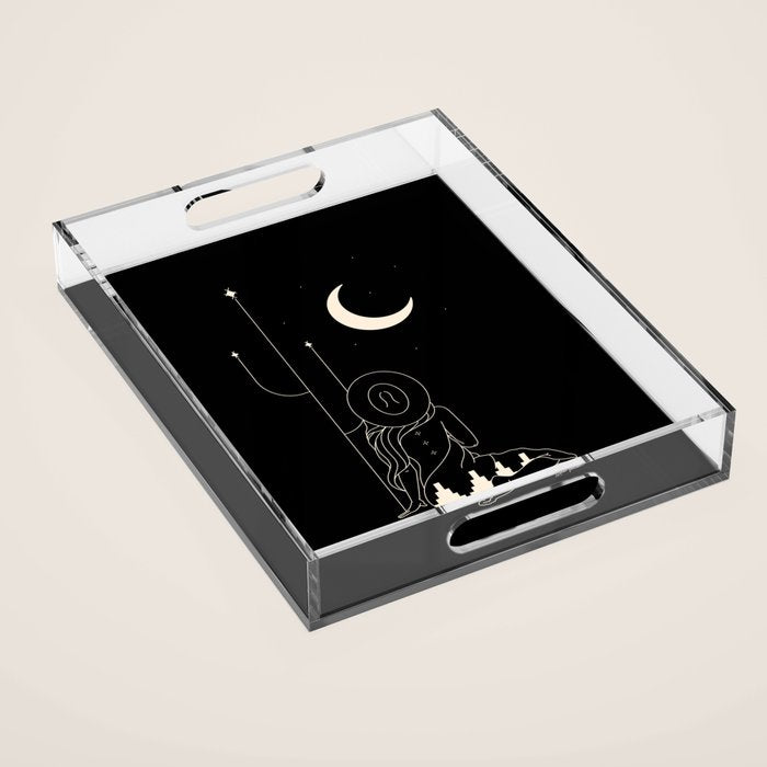 Talking to the Moon - Black and White Acrylic Tray Gallery Image 1