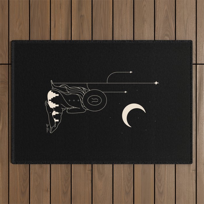 Talking to the Moon - Black and White Outdoor Rug Gallery Image 1
