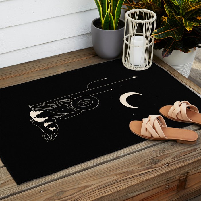 Talking to the Moon - Black and White Outdoor Rug Gallery Image 2