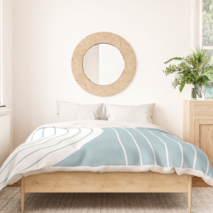 Two Tone Line Curvature XV Sky Blue Modern Arch Abstract Duvet Cover Gallery Image 3