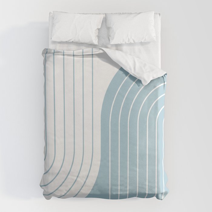Two Tone Line Curvature XV Sky Blue Modern Arch Abstract Duvet Cover Gallery Image 1