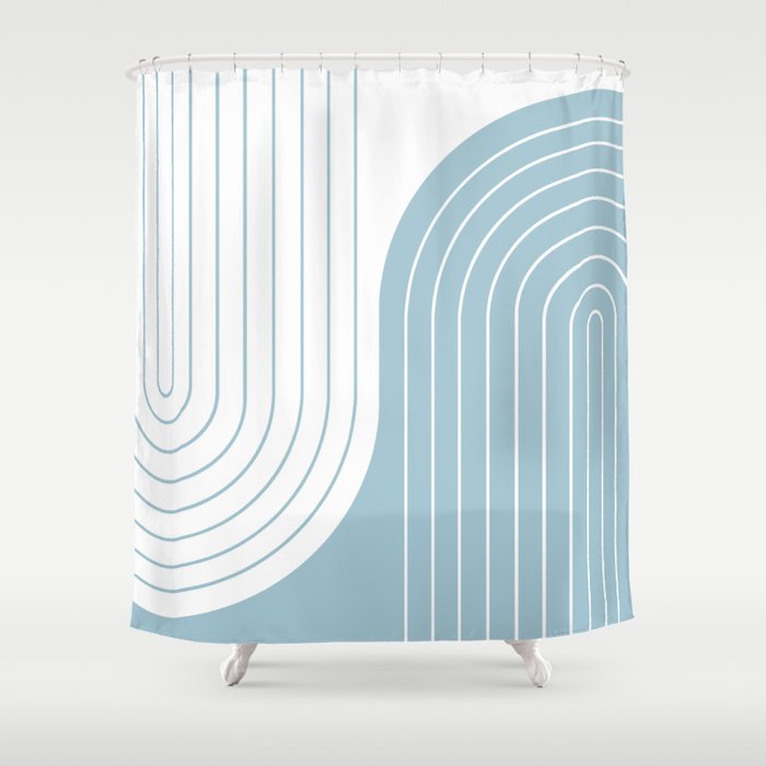 Two Tone Line Curvature XV Sky Blue Modern Arch Abstract Shower Curtain Gallery Image 1
