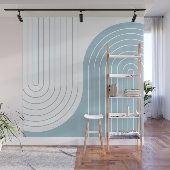 Two Tone Line Curvature XV Sky Blue Modern Arch Abstract Wall Mural Gallery Image 1