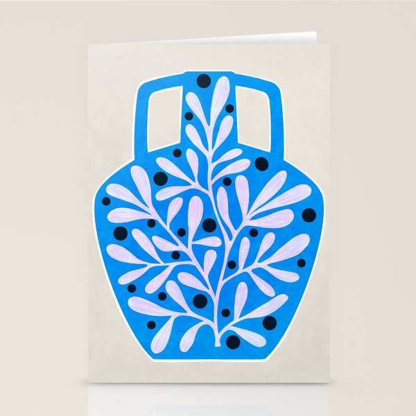 Mediterramean blue vase and leaves Stationery Card Gallery Image 2