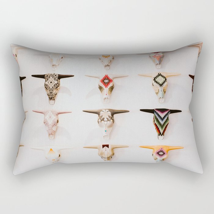 Bull Skulls - Mexican Folk Art Rectangular Pillow Gallery Image 1