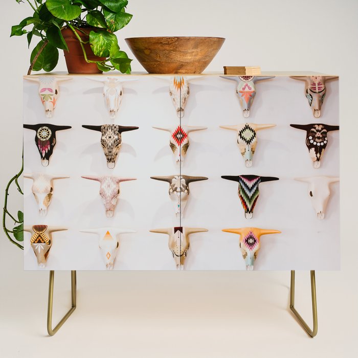 Bull Skulls - Mexican Folk Art Credenza Gallery Image 1