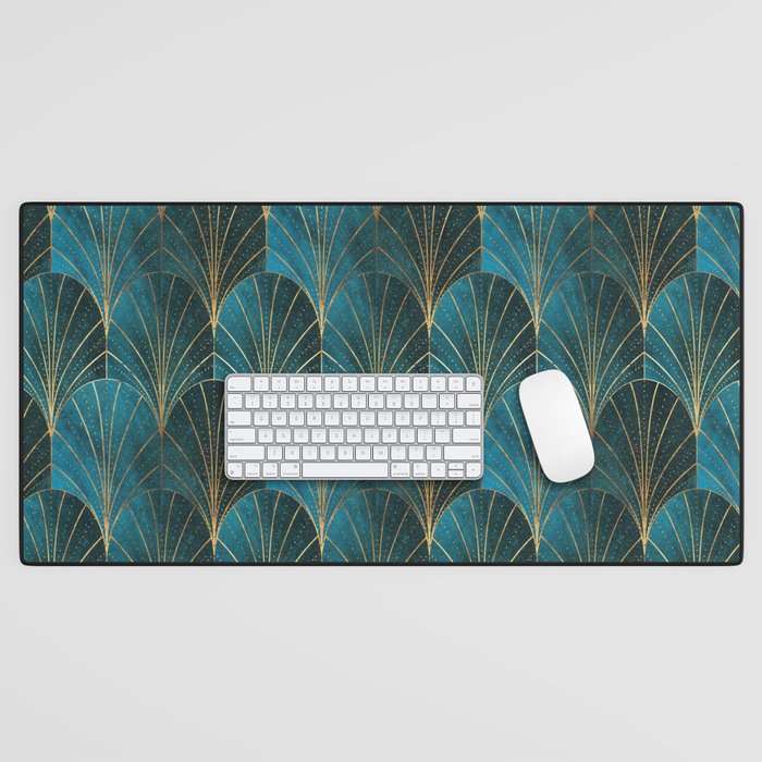 Art Deco Waterfalls // Ombre Teal Desk Mat Gallery Image 1