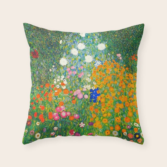 Gustav Klimt Flower Garden Throw Pillow Gallery Image 6