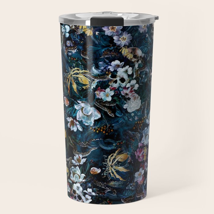 Skull Snake and Flowers Travel Mug Gallery Image 1
