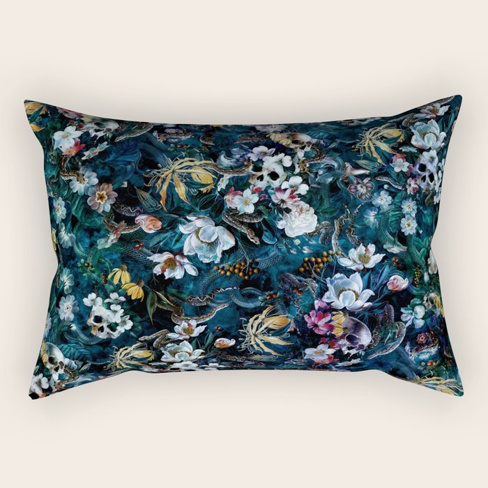 Skull Snake and Flowers Rectangular Pillow Gallery Image 2