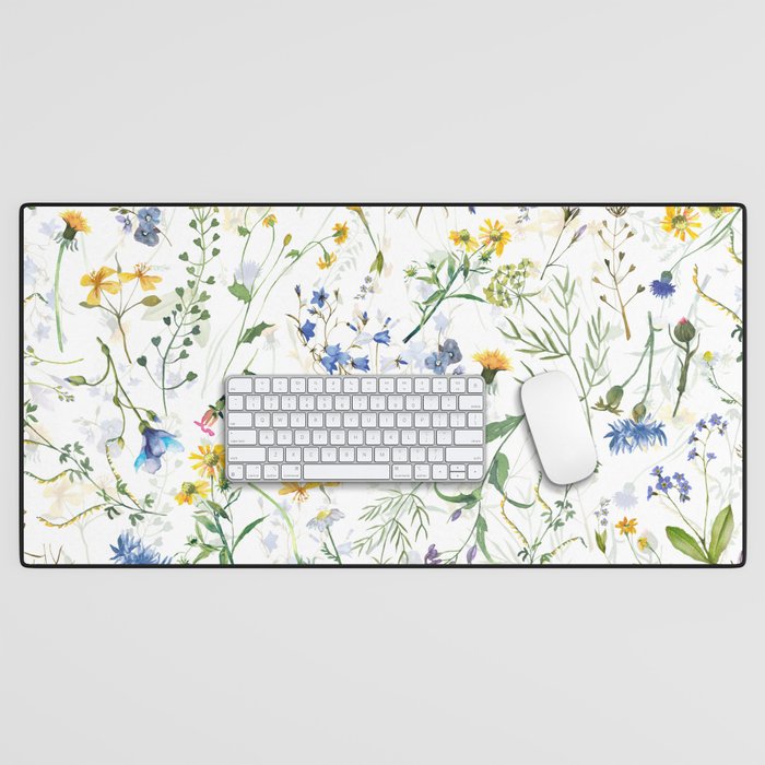 Scandinavian Midsummer Blue And Yellow Wildflowers Meadow  Desk Mat Gallery Image 1