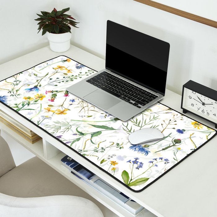 Scandinavian Midsummer Blue And Yellow Wildflowers Meadow  Desk Mat Gallery Image 2