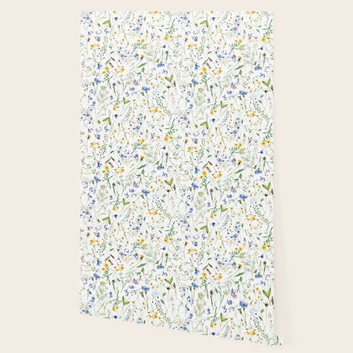 Scandinavian Midsummer Blue And Yellow Wildflowers Meadow  Wallpaper Gallery Image 2