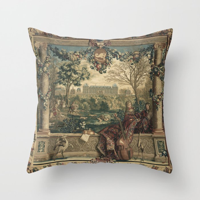 Antique 17th Century Chateau of Monceaux French Tapestry Throw Pillow Gallery Image 1