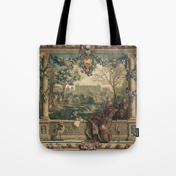 Antique 17th Century Chateau of Monceaux French Tapestry Tote Bag Gallery Image 1