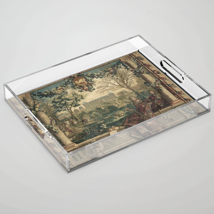 Antique 17th Century Chateau of Monceaux French Tapestry Acrylic Tray Gallery Image 1