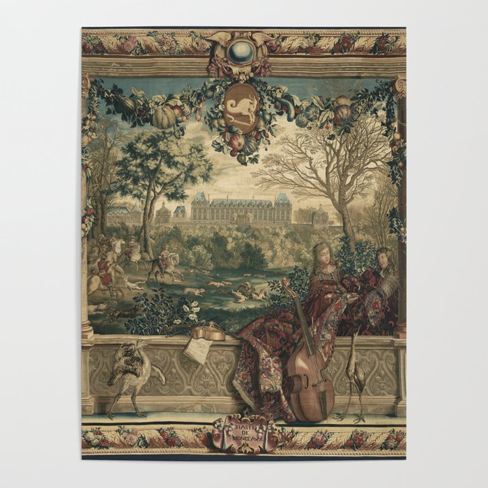 Antique 17th Century Chateau of Monceaux French Tapestry Poster Gallery Image 1