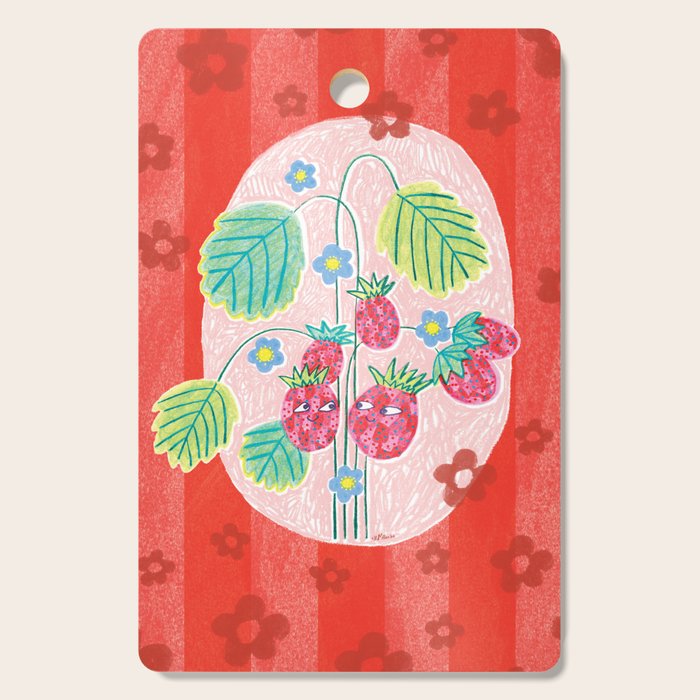 Sweet Strawberry Plant Friends in Red & Pink Cutting Board Gallery Image 1