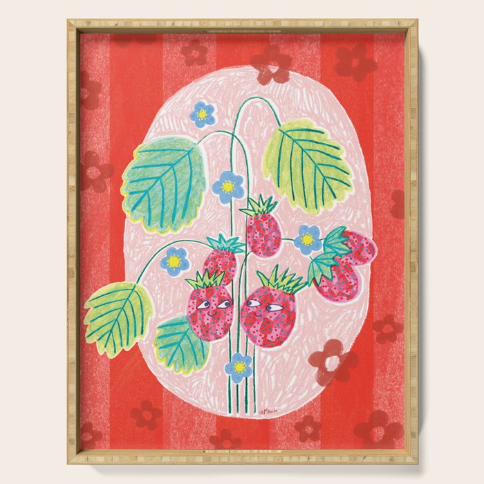 Sweet Strawberry Plant Friends in Red & Pink Serving Tray Gallery Image 1