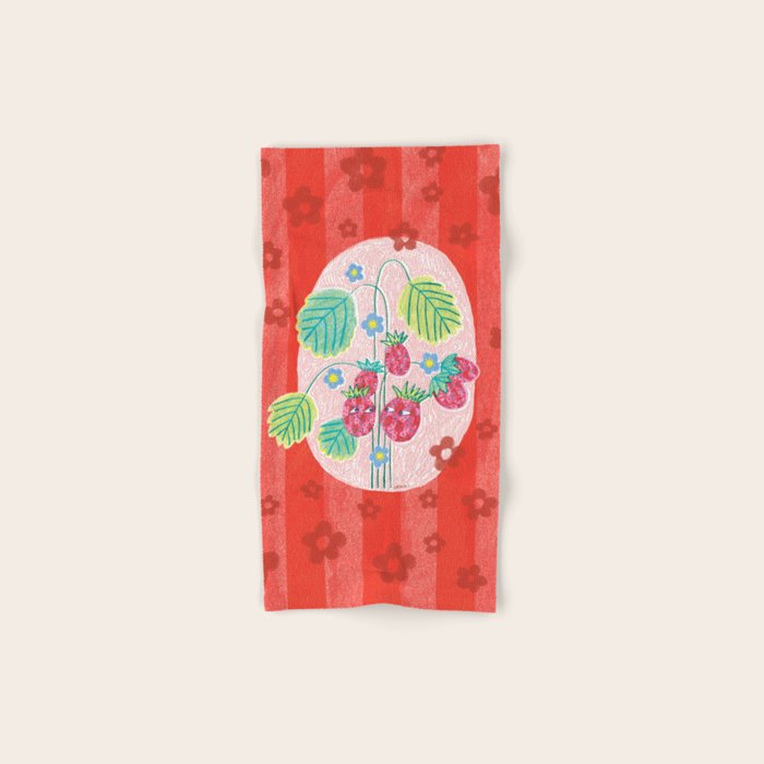 Sweet Strawberry Plant Friends in Red & Pink Bath Towel Gallery Image 1