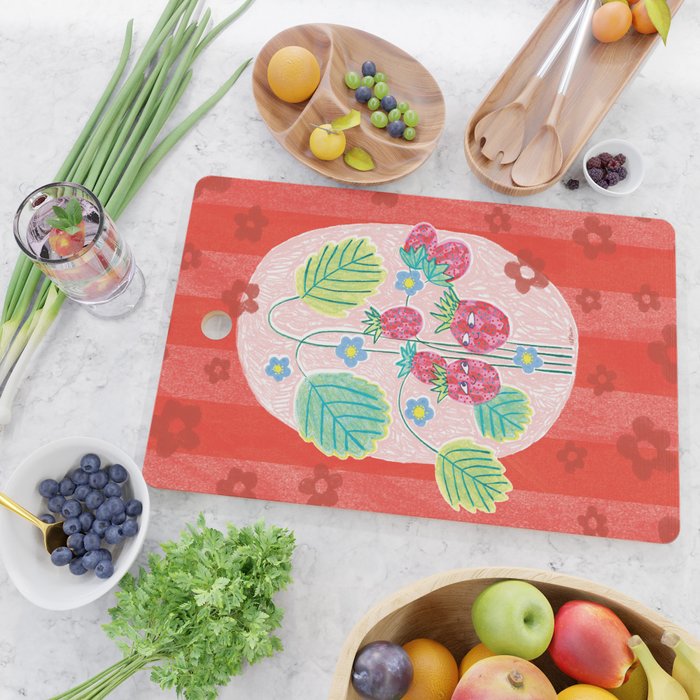 Sweet Strawberry Plant Friends in Red & Pink Cutting Board Gallery Image 2