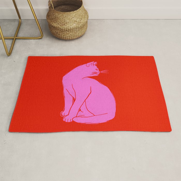 Pink Color Block Cat Rug Gallery Image 1