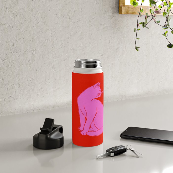 Pink Color Block Cat Water Bottle Gallery Image 4