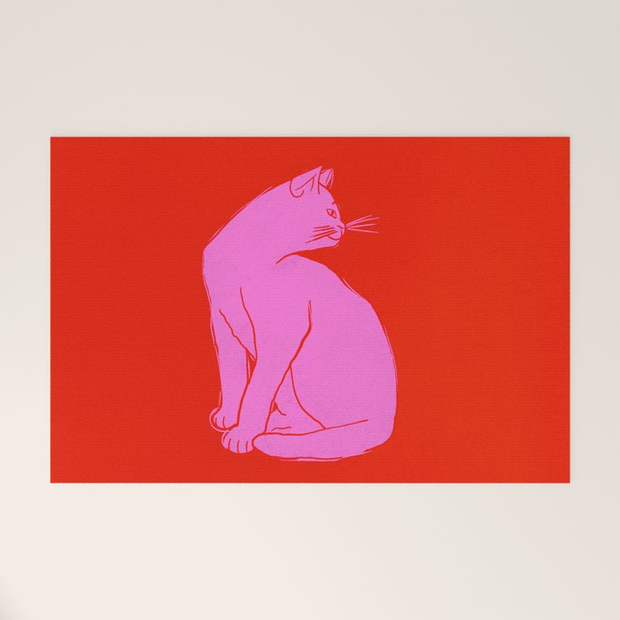 Pink Color Block Cat Welcome Mat Gallery Image 1
