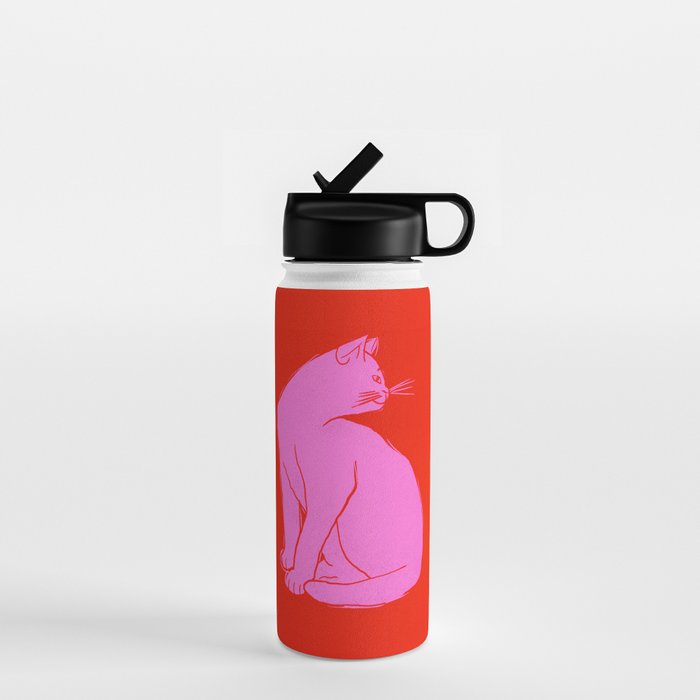 Pink Color Block Cat Water Bottle Gallery Image 1