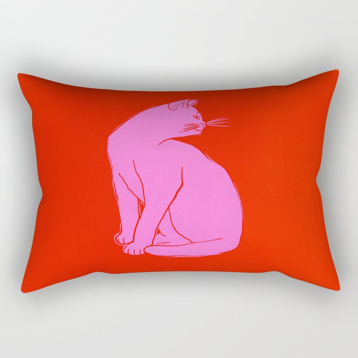 Pink Color Block Cat Rectangular Pillow Gallery Image 2