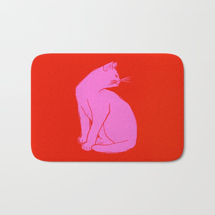 Pink Color Block Cat Bath Mat Gallery Image 1