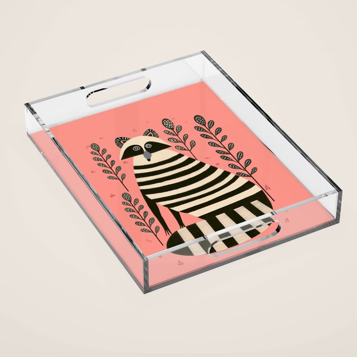 Pink Forest Raccoon Acrylic Tray Gallery Image 1