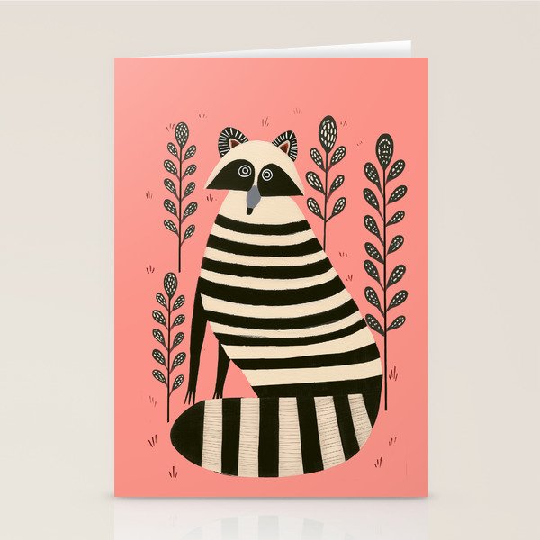 Pink Forest Raccoon Stationery Card Gallery Image 2