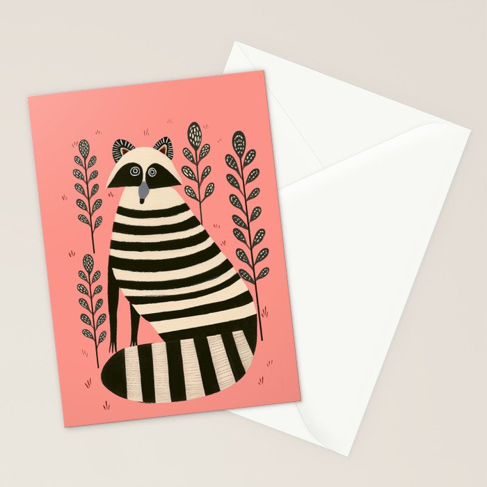 Pink Forest Raccoon Stationery Card Gallery Image 2