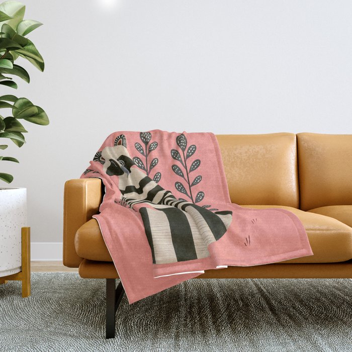 Pink Forest Raccoon Throw Blanket Gallery Image 1