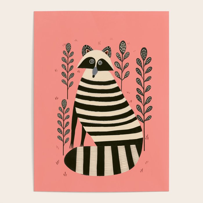 Pink Forest Raccoon Poster Gallery Image 4