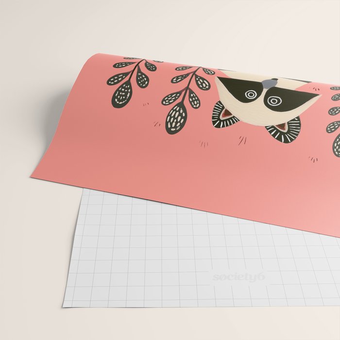 Pink Forest Raccoon Wrapping Paper Gallery Image 2