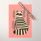 Pink Forest Raccoon Wrapping Paper Gallery Image 1