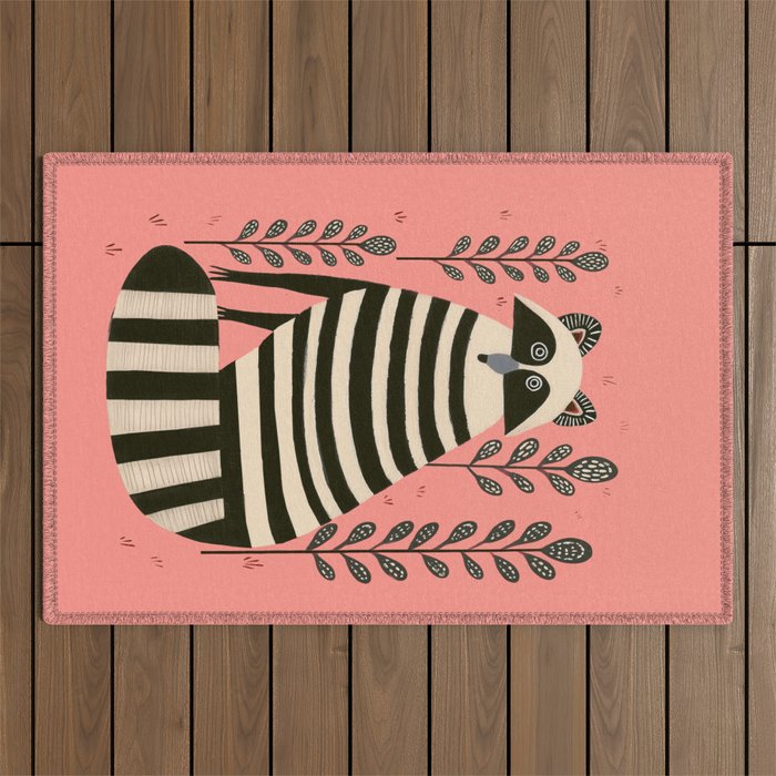 Pink Forest Raccoon Outdoor Rug Gallery Image 1