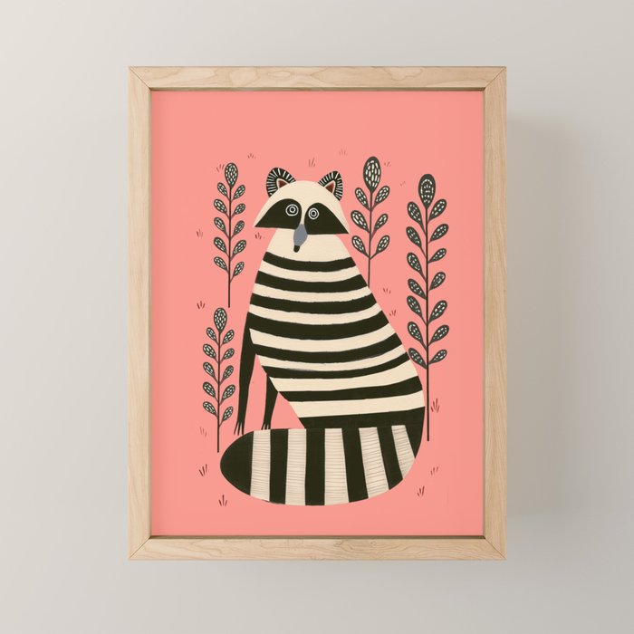 Pink Forest Raccoon Mini Art Print Gallery Image 1