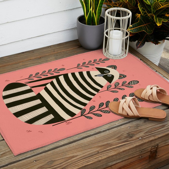 Pink Forest Raccoon Outdoor Rug Gallery Image 2
