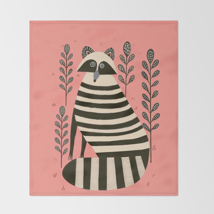 Pink Forest Raccoon Throw Blanket Gallery Image 2